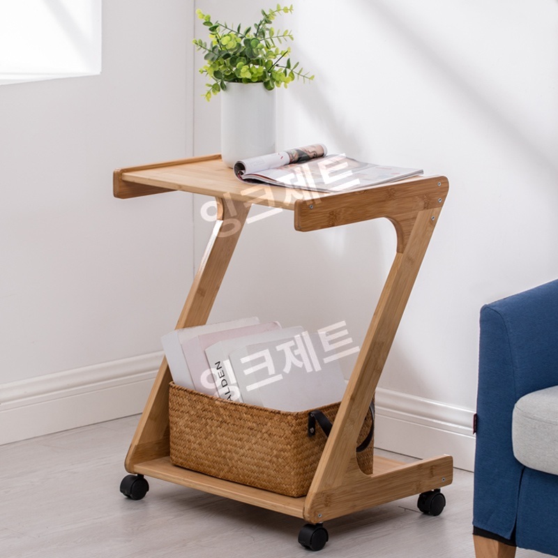 우드웨건 수납장 바퀴 협탁 사이드 z형 월넛 노트북 제트 두번째레이어+기본색상36.5CM - 상세 이미지 2