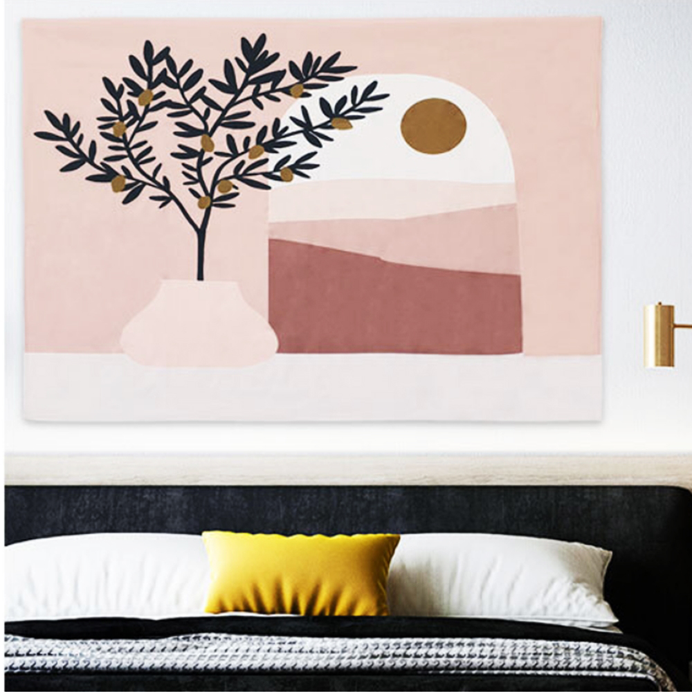 대형 패브릭 포스터 공간 활용 현관입구 벽 핑크 석양 중