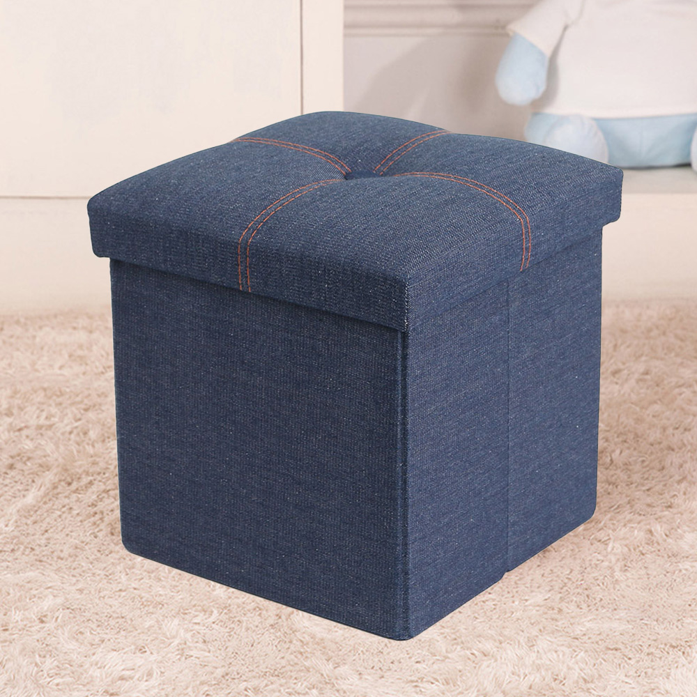 스툴스 데님 수납 의자 낮은 30 cm) (네이비) 스툴의자 풋스툴 쇼파 발받침 접이식