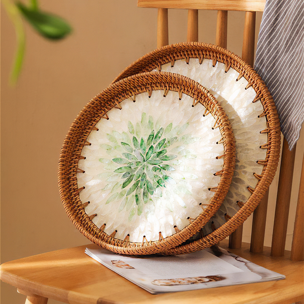 라탄 트레이 원형 간식 과일 바구니 미니 수납 바스켓