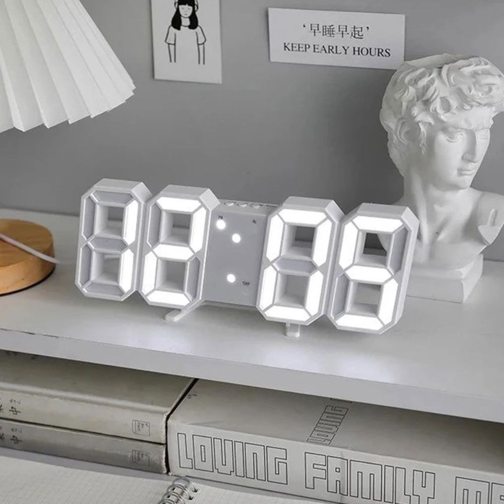 인테리어 LED 시계 3DC- WW 알람 온도 날짜 스탠드 벽시계 무소음 - 상품 이미지