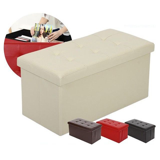 레더 벤치 스툴 사각 화장대 보조 접이식 의자 수납 스툴의자 수납형 스톨