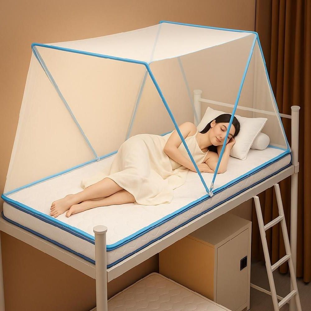 원터치모기장 접이식 침대 모기장텐트 야외 캠핑모기장 블루 고정클립 증정 80x190x80cm 미니