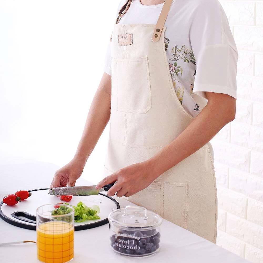 아이보리 가죽 패치 앞치마 바리스타 커피 식당 미용실 깔끔한 북유럽