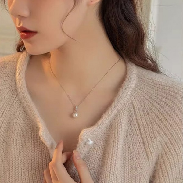 포인트 로맨틱 목걸이 크리스탈 진주 : 비비봄