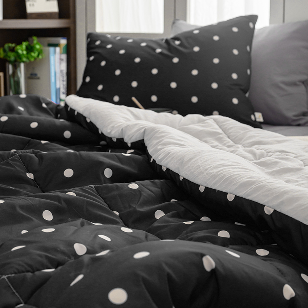 해피니 도트 세미 마이크로 차렵이불 베개 커버 세트 SS (블랙) 슈퍼 싱글이불