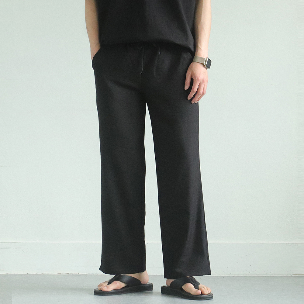 남자린넨바지 밴딩 아이스 팬츠 와이드 팬츠 남성여름바지 - 상세 이미지 3