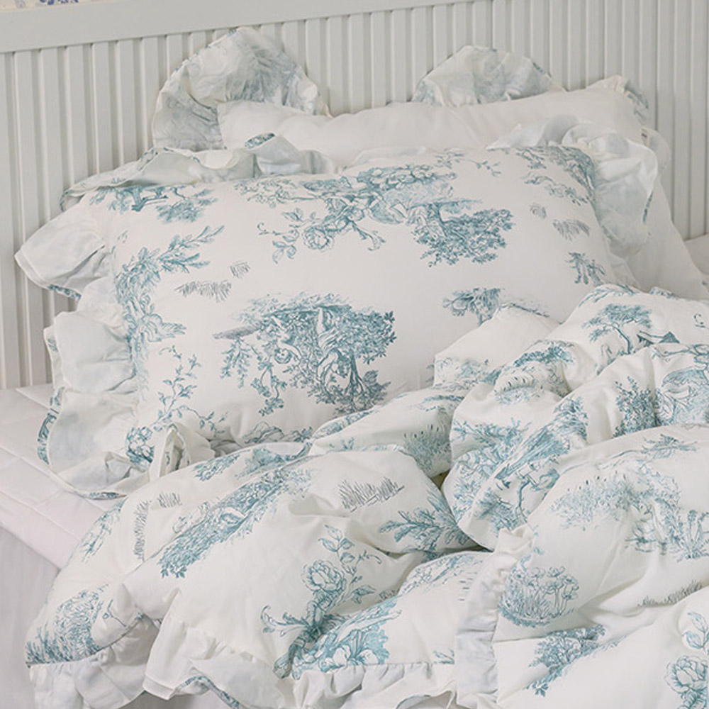 해피니 베개 커버 디오레 30 수 광목 프릴 50x 70 (민트) (베개솜 별매) 베게 - 상품 이미지