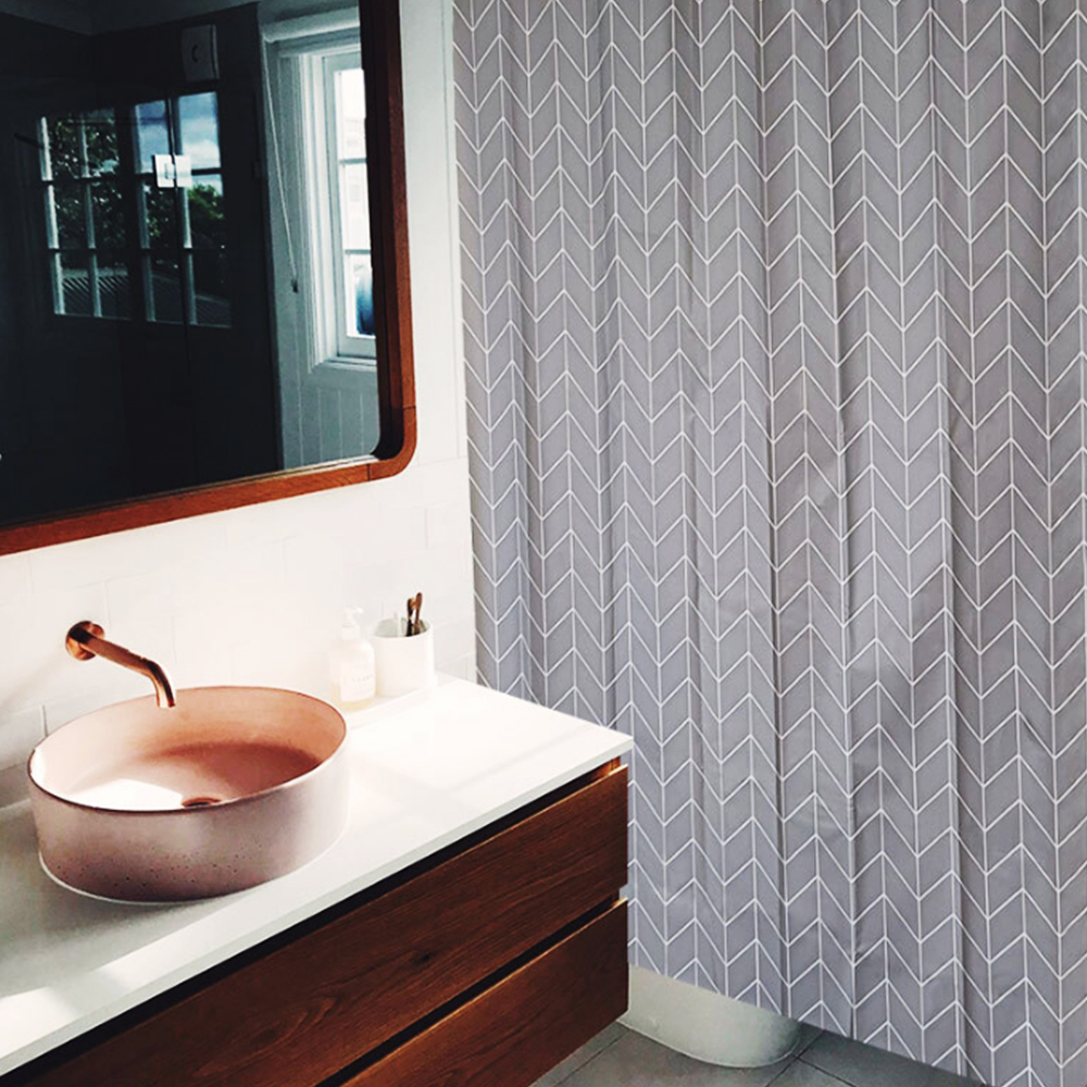 불투명 샤워 커튼 모던 헤링본 방수 욕조 커텐 중형 욕실 가림막 고리 목욕