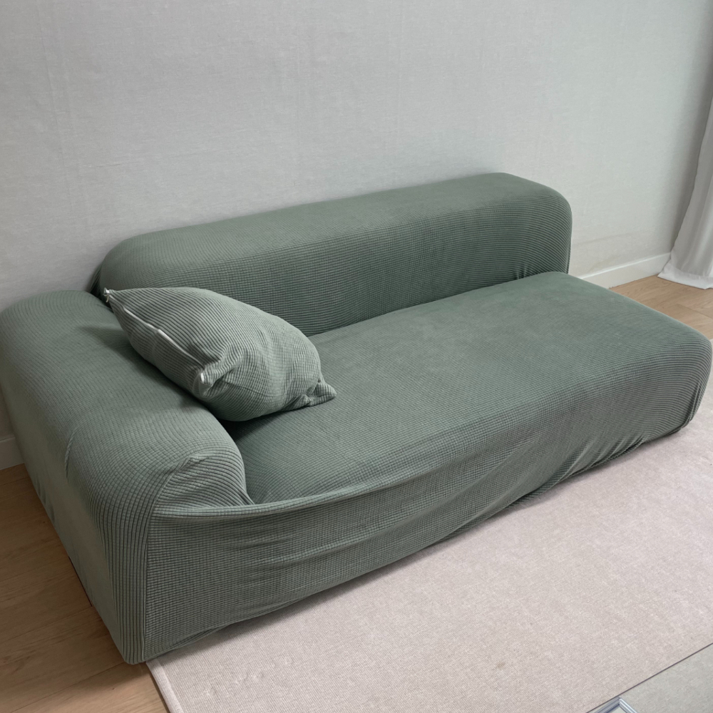 쇼파 천갈이 2인용 리폼 격자 모양 커버 딥그린 패드 소파