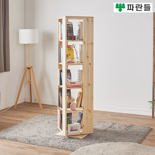 파란들가구 레드파인원목 360도 5단회전책장 원목책장 장식장 - 상품 이미지