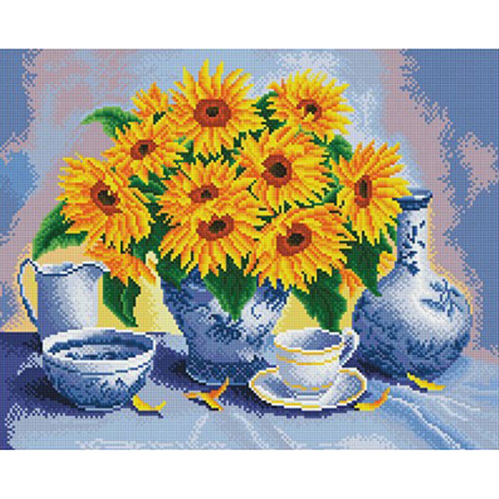 골드 블루 (캔버스) 보석 십자수 40x 50 꽃보석 해바라기 캔버스형 케이엠 엘리
