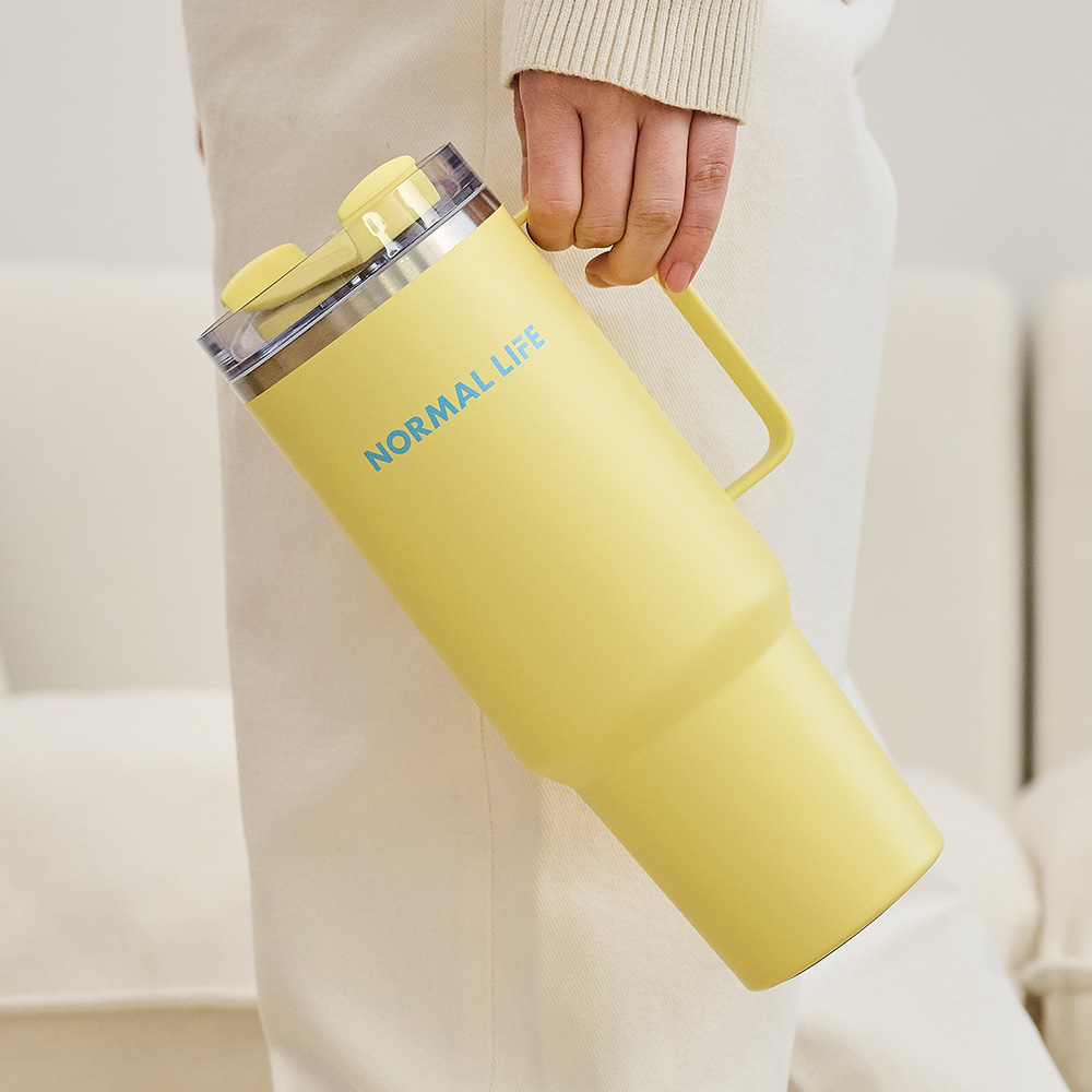 노멀라이프 템퍼락 대용량 텀블러 보온 보냉텀블러 빨대 손잡이 스텐텀블러 1.2L 옐로우