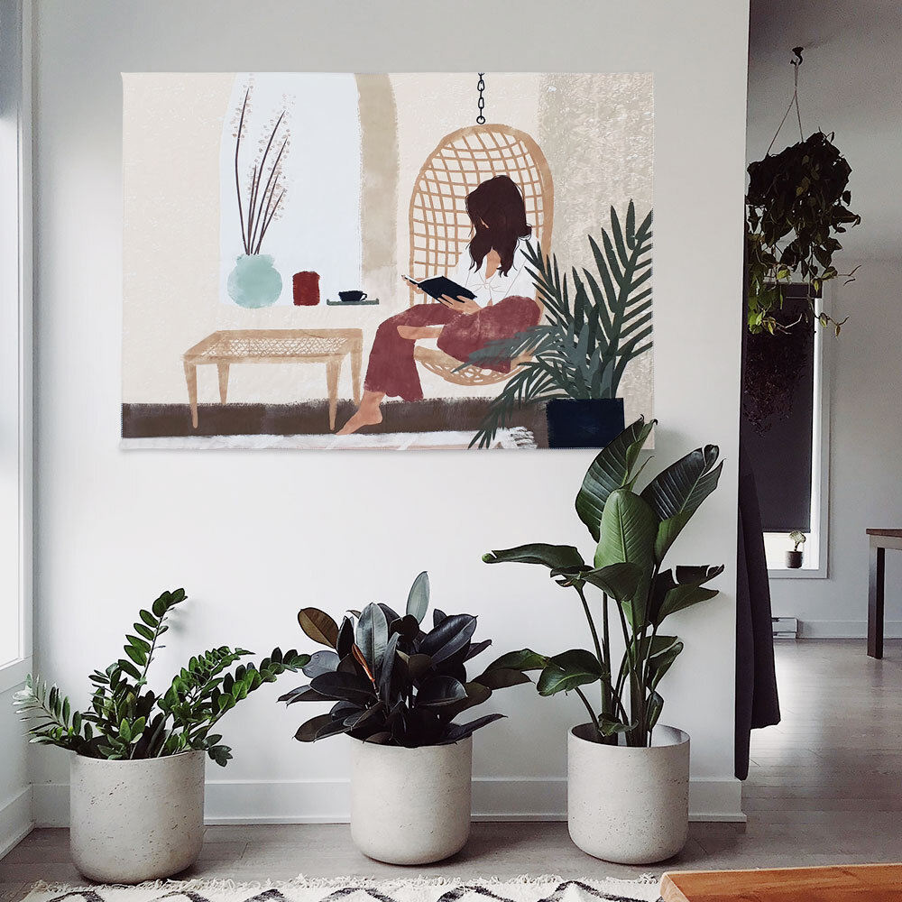 SFr 대형 패브릭 포스터 휴식 소녀 M 벽장식 인테리어 가림천 테피스 트리 액자