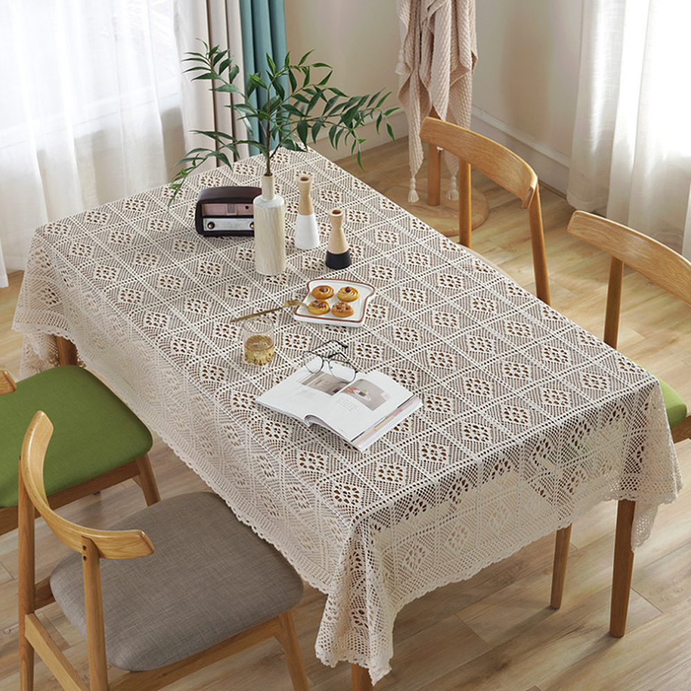 크로셰 레이스 식탁보 테이블보( 220x 140 cm) 커버 매트 방수 러너