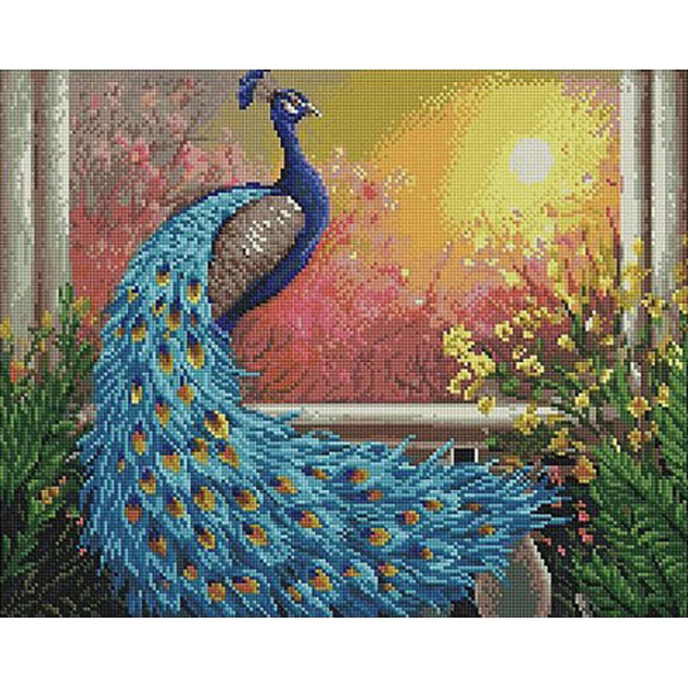 부귀 공작도 (캔버스) 보석 십자수 40x 50 동물 캔버스형 케이엠 엘리