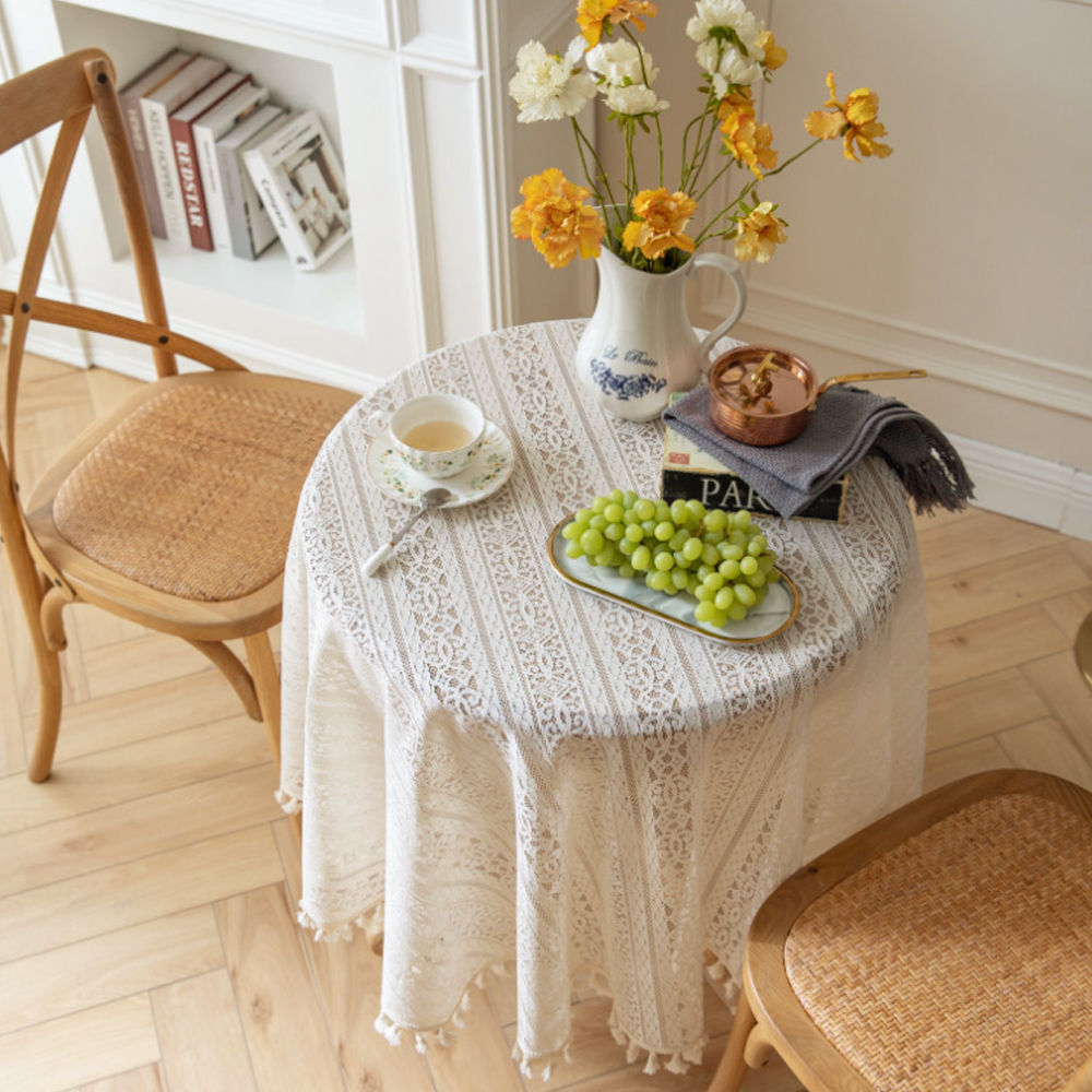 프렌치 레이스 원형 식탁보 테이블보( 90 cm) 커버 매트 방수 러너