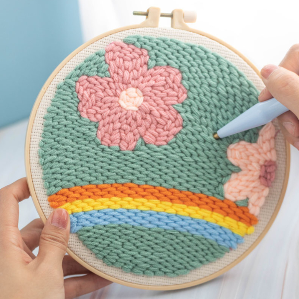 DIY 펀칭 자수 펀치 패키지( 꾳과무지개) 니들 키트 스킬 자수도안 프랑스 - 메인 이미지