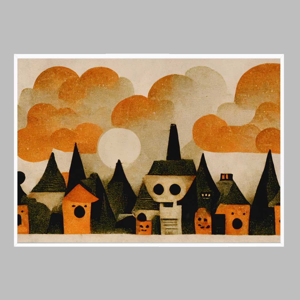 가로형 인테리어 액자 Spooky Wooky Village A2 사이즈 가벼운 몰딩 - 메인 이미지