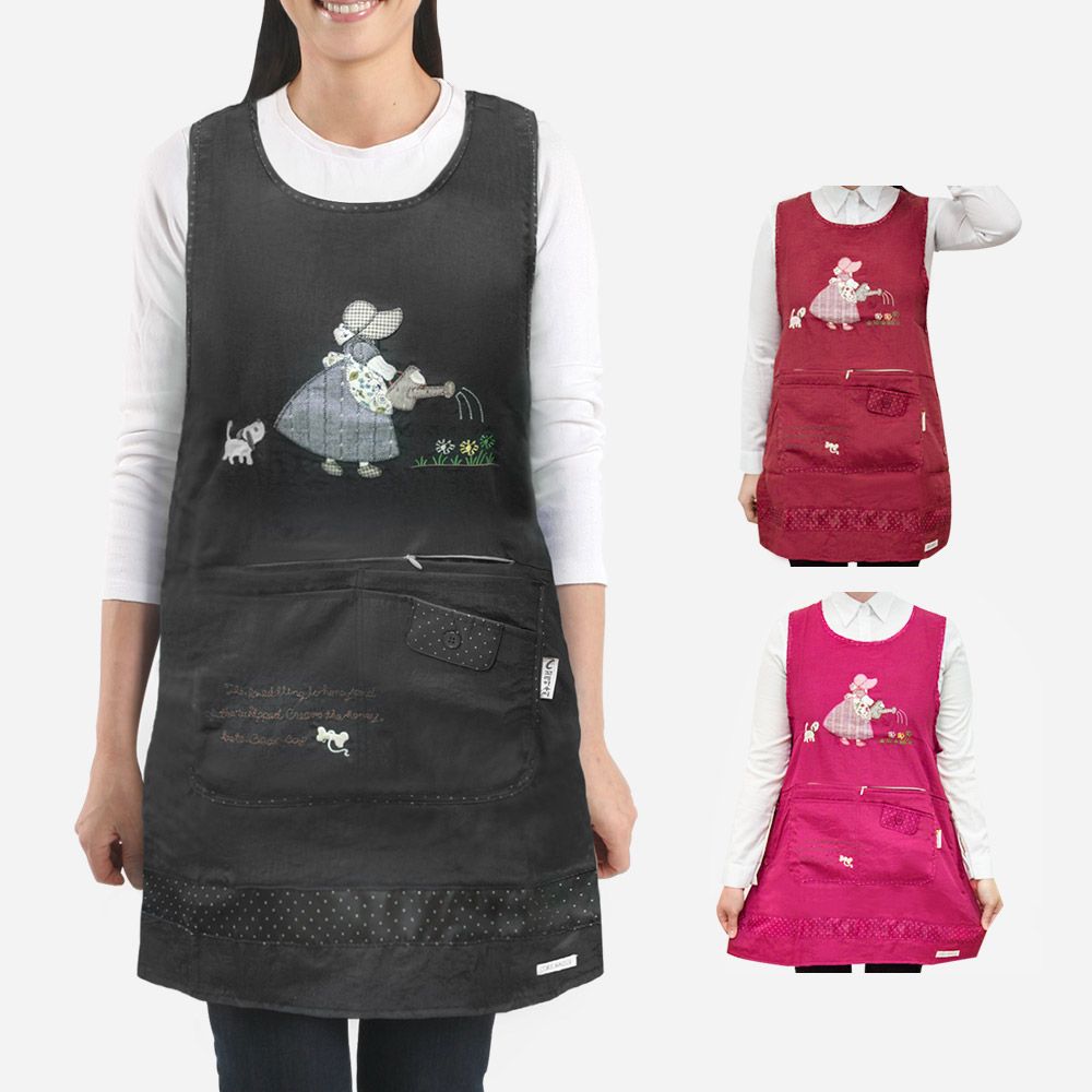 예쁜 앞치마 원피스형 편리한 지퍼 주머니 새싹 주방 식당