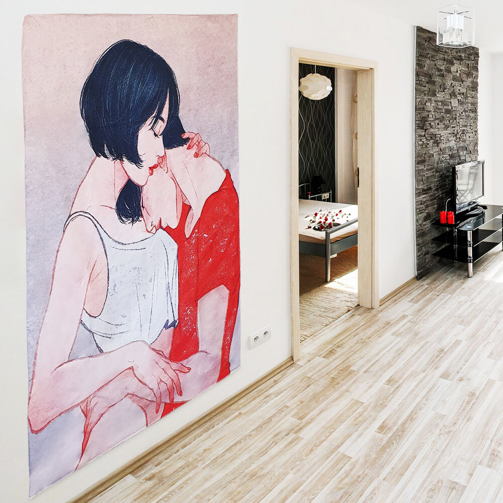 대형 패브릭 포스터 벽장식 인테리어 가림천 세로 커플 대