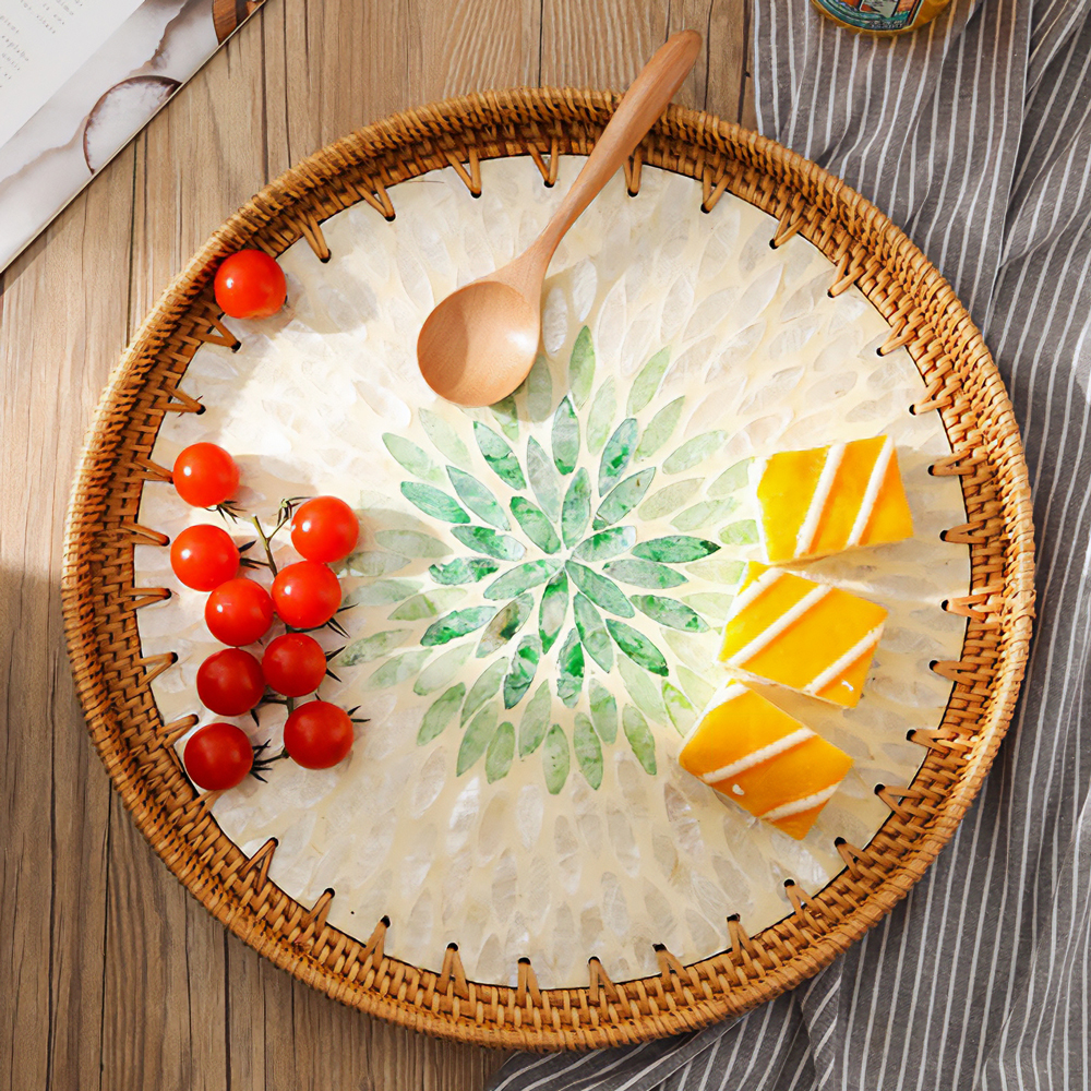 라탄 트레이 원형 간식 과일 바구니 미니 수납 바스켓