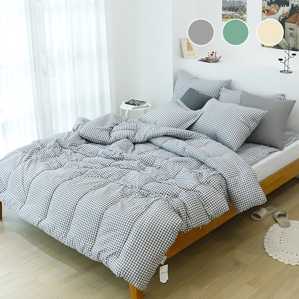 국내 생산 체크 집먼지 진드기 방지 사계절 겨울 차렵 이불 세트 SS Q 3colors - 메인 이미지