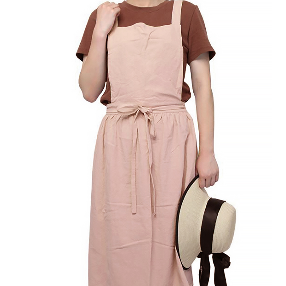 하이디 린넨 원피스 롱앞치마 카페 핑크) 공방 바리스타 패브릭 어깨 서스펜더 주방 애견