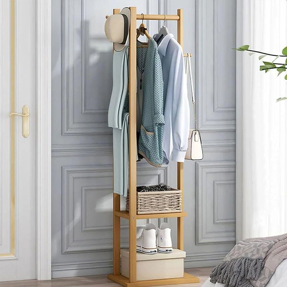 슬림 틈새 스탠드 대나무 원목 미니 원룸 행거 고정식