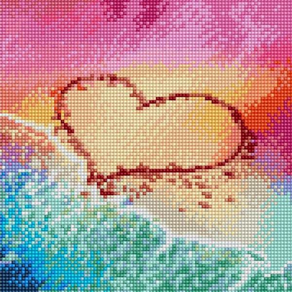 보석 십자수 위에 하트 새긴 모래 캔버스 25x 액자 캔버스형 일러스트 아트 조이