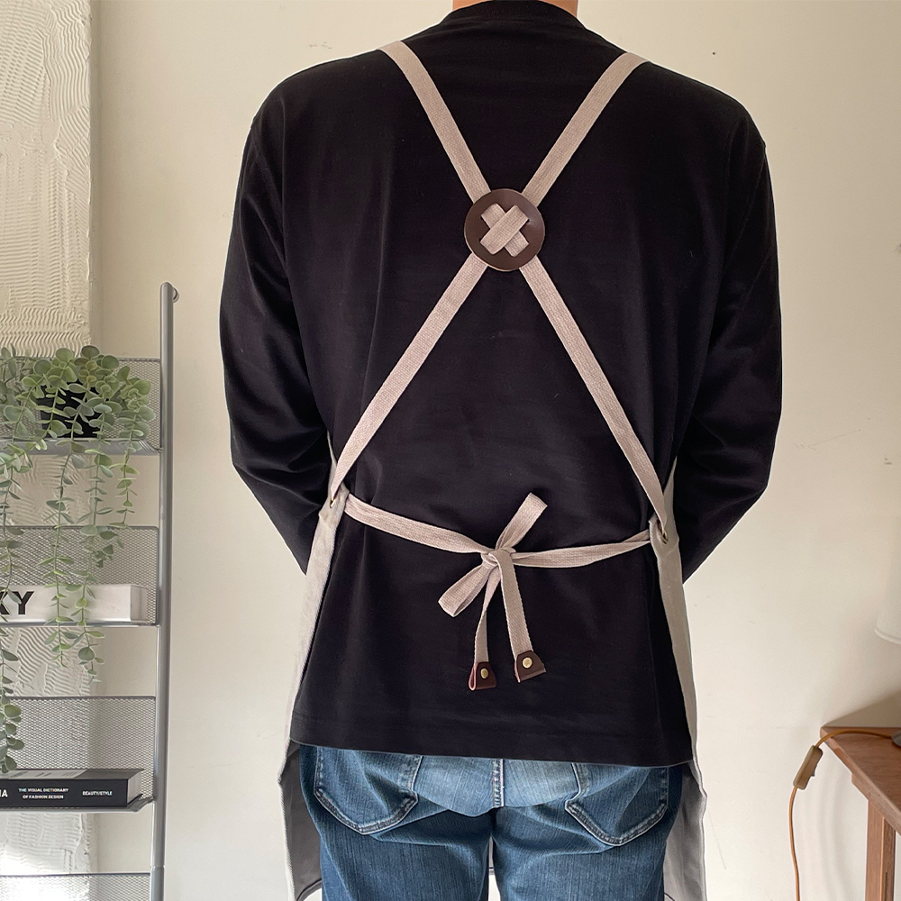 예쁜 앞치마 멀티 포켓 디자인 카페 공방 베이지 데님 미술 작업복 깔끔한 스타일