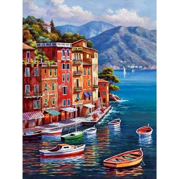 도시 30x 40 보석 십자수 패브릭 물의 사각 풍경화 패브릭형 케이엠 엘리