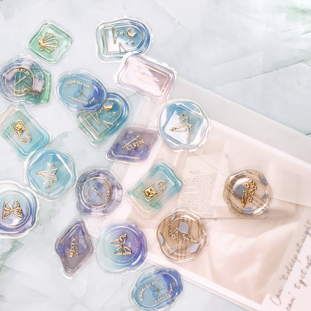 실링왁스 스티커 웨딩 엽서 봉투 포장 B타입 루나브라운 청첩장 스티커 18개입