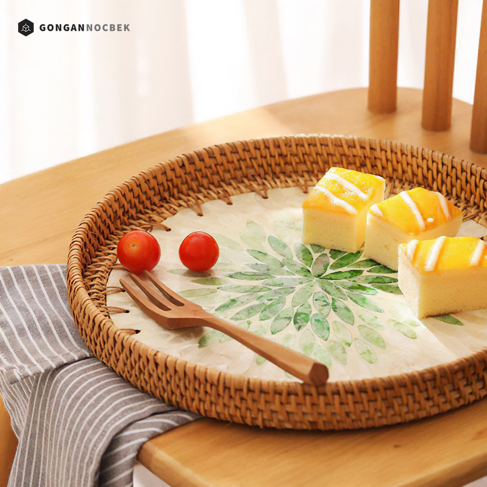 라탄 트레이 원형 간식 과일 바구니 미니 수납 바스켓