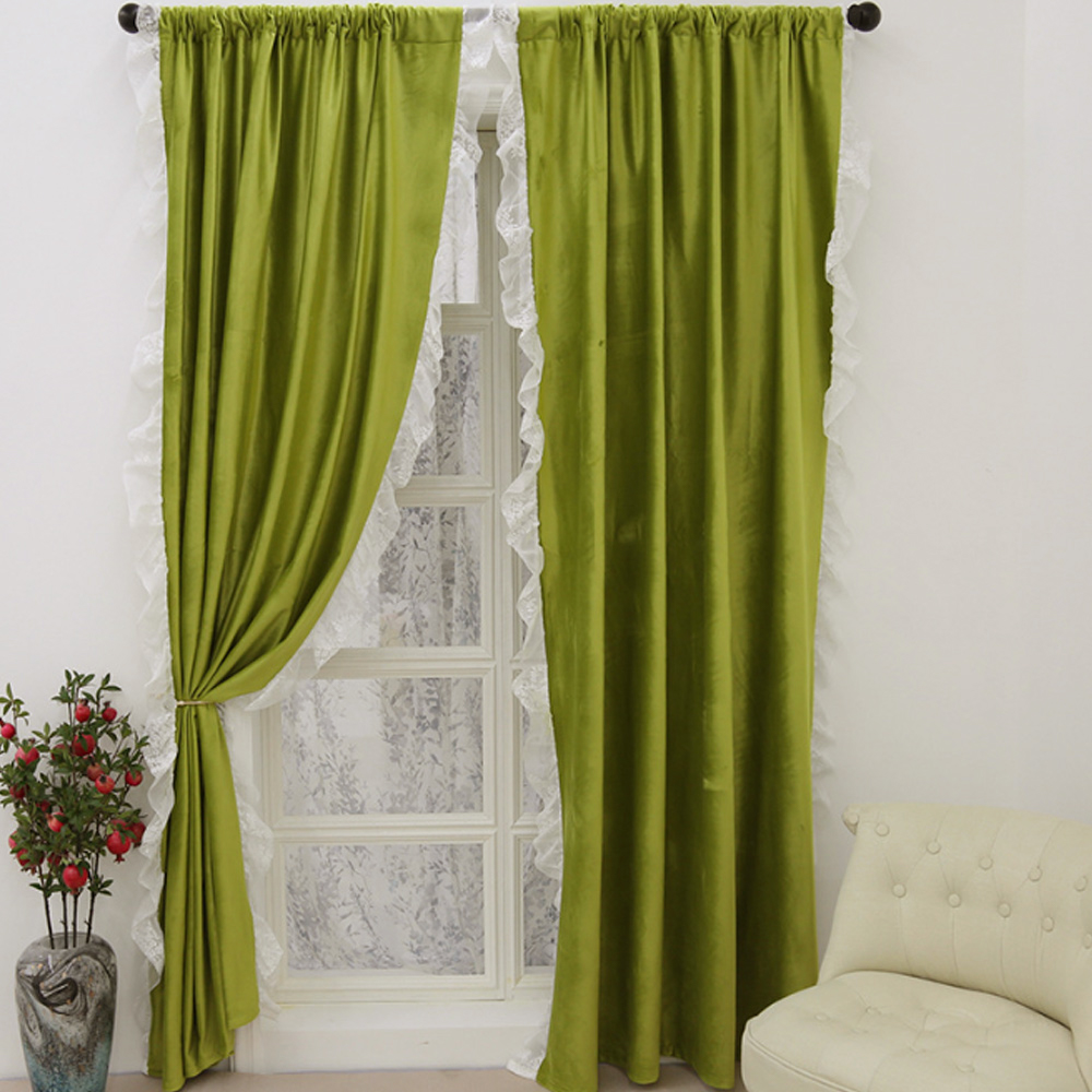 프로방 러플 암막 커튼 2장 세트 100x 130 cm( 그린) 창문 침실 안방 창문용