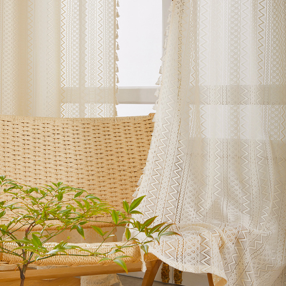 창문 데코 태슬 레이스 커튼( 145x 200 cm) (아일릿) 뜨개 크로셰 가리개