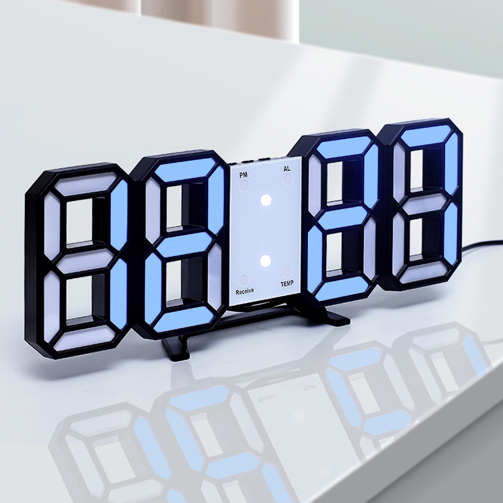 스마트 리모컨 LED 디지털 벽시계( 블랙+ 블루) 벽걸이 led 디자인 인테리어 알람 - 상품 이미지