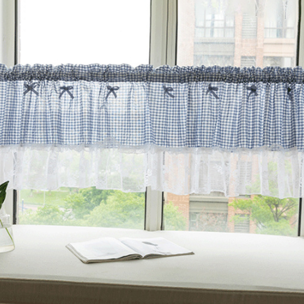 리본 방울 체크 레이스 바란스 커튼 작은창 반 가리개 DT 1323252 주방 창문
