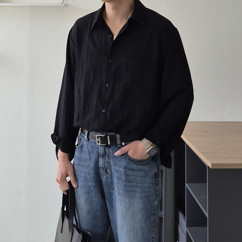 남자 여름 셔츠 오버핏 구김없는 린넨 정장 남방 남자 셔츠 - 상세 이미지 4
