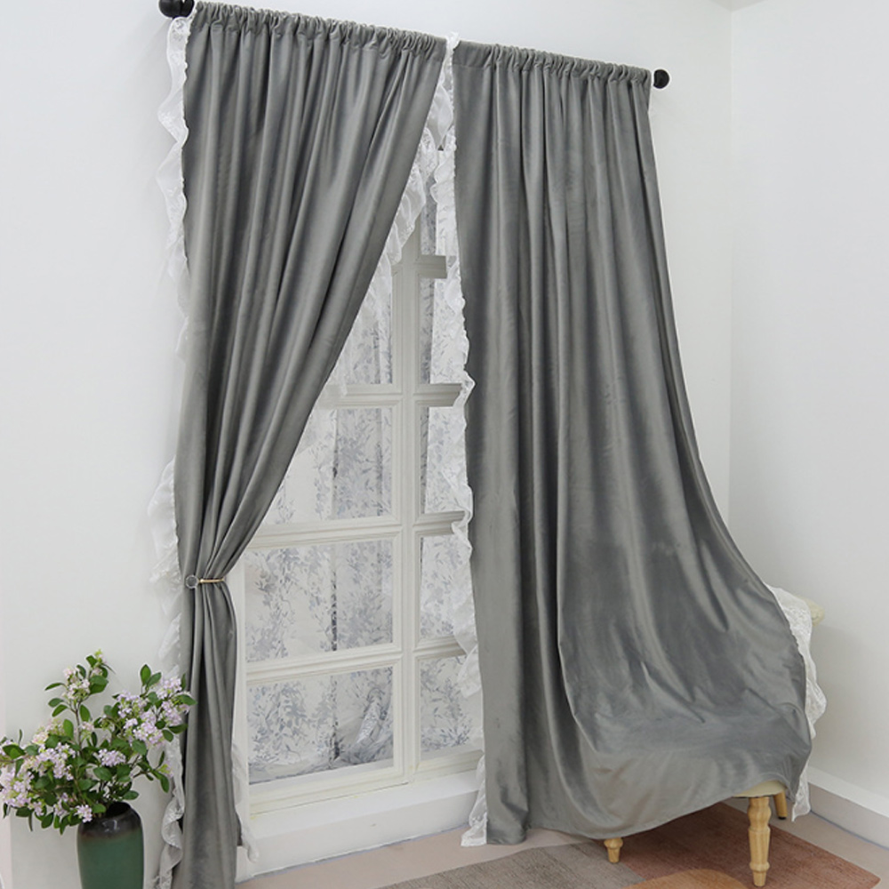 모던홈 러플 암막 커튼 2장 세트( 100x 130 cm) (그레이) 창문 침실 안방