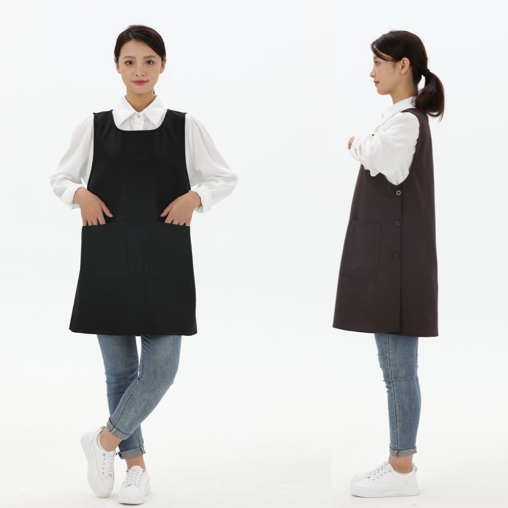 구김없는 포그니 투포켓 원피스형 앞치마 손님용 폴리 H형 H라인