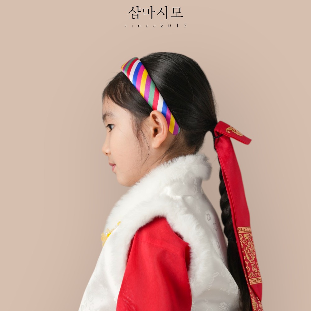 색동 머리띠 오방색 한복 유아동 여아 머리장식 전통 한복소품 - 상세 이미지 4