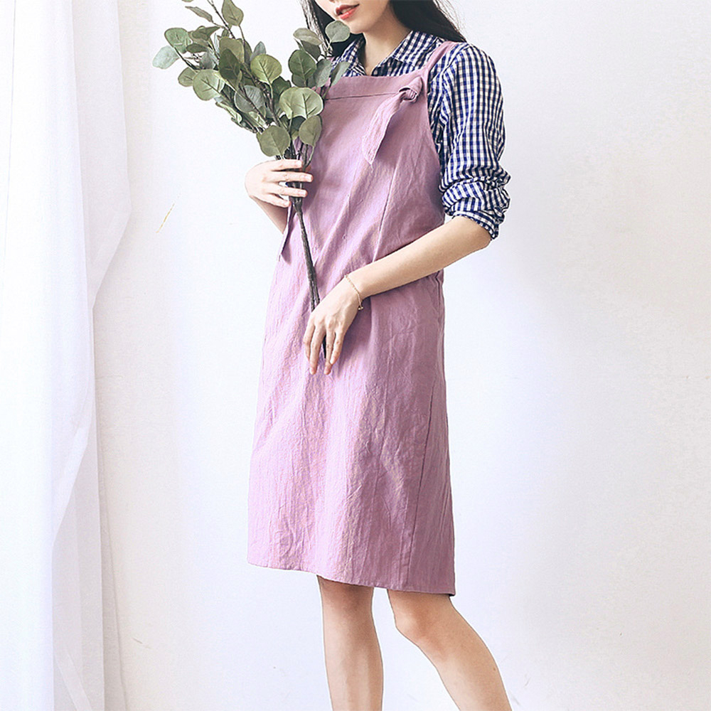 끈매듭 멜빵 원피스 앞치마 카페 퍼플) 공방 바리스타 패브릭 어깨 서스펜더 주방 애견