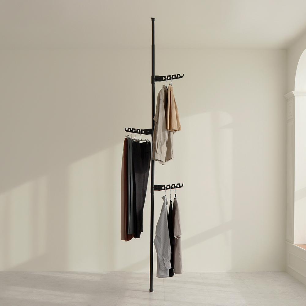 일자형 벽행거 시스템 스탠드 옷걸이 2단 드레스룸 미니 옷장 고정식