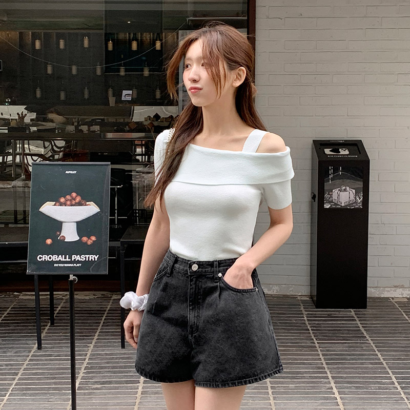 듀인 하이웨스트 A라인 핀턱 데님 숏팬츠 ps5169 - 상세 이미지 4