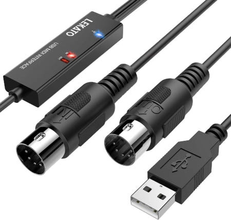 [해외]MIDI케이블 USB 인터페이스 키보드 5PIN-DIN LEKATO 전자 악기와 PC의 손쉬운 연결 변환 높은전송 효율 묶음배송가능