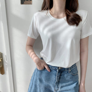 시원한 냉감 쿨티 냉장고 여성 티셔츠 기본 라운드 여성 여름 티셔츠 여자... 착용 후기 | 사이즈/핏 총정리 - 상품 이미지 4