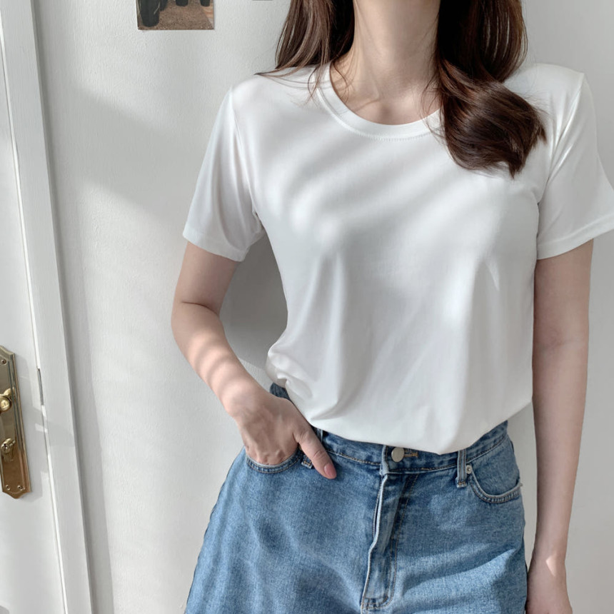 시원한 냉감 여자쿨티 냉장고 여성 티셔츠 기본 라운드 여성 여름 티셔츠 여자 반팔티