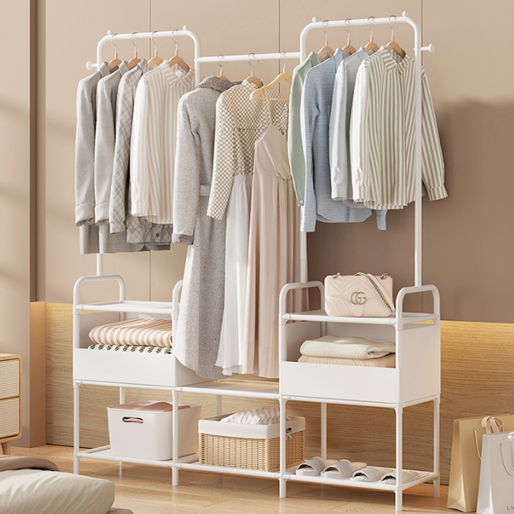 심플 3단 수납 행거 스탠드 옷걸이 미니 고정식 이동식 옷행거 튼튼한헹거 선반 철제