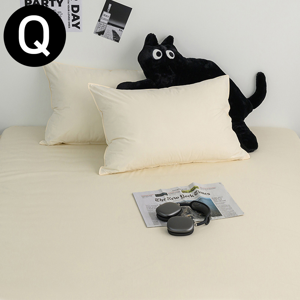 해피니 샤이니 40 수 순면 홑 매트리스 커버 퀸 Q (베이지) 침대 퀸매트